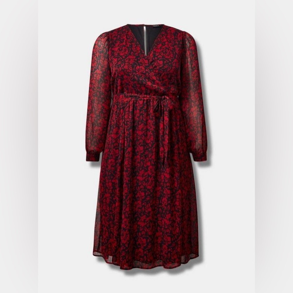 Torrid Midi Crinkle Chiffon Surplice Balloon Sleeve Dress Floral Black Size 2X - Picture 11 of 11